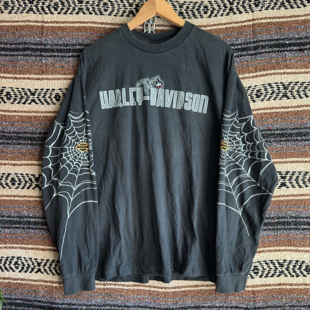 Harley Davidson Spider Web Shirt Mens XL Black Chicago Long Sleeve Reprint
